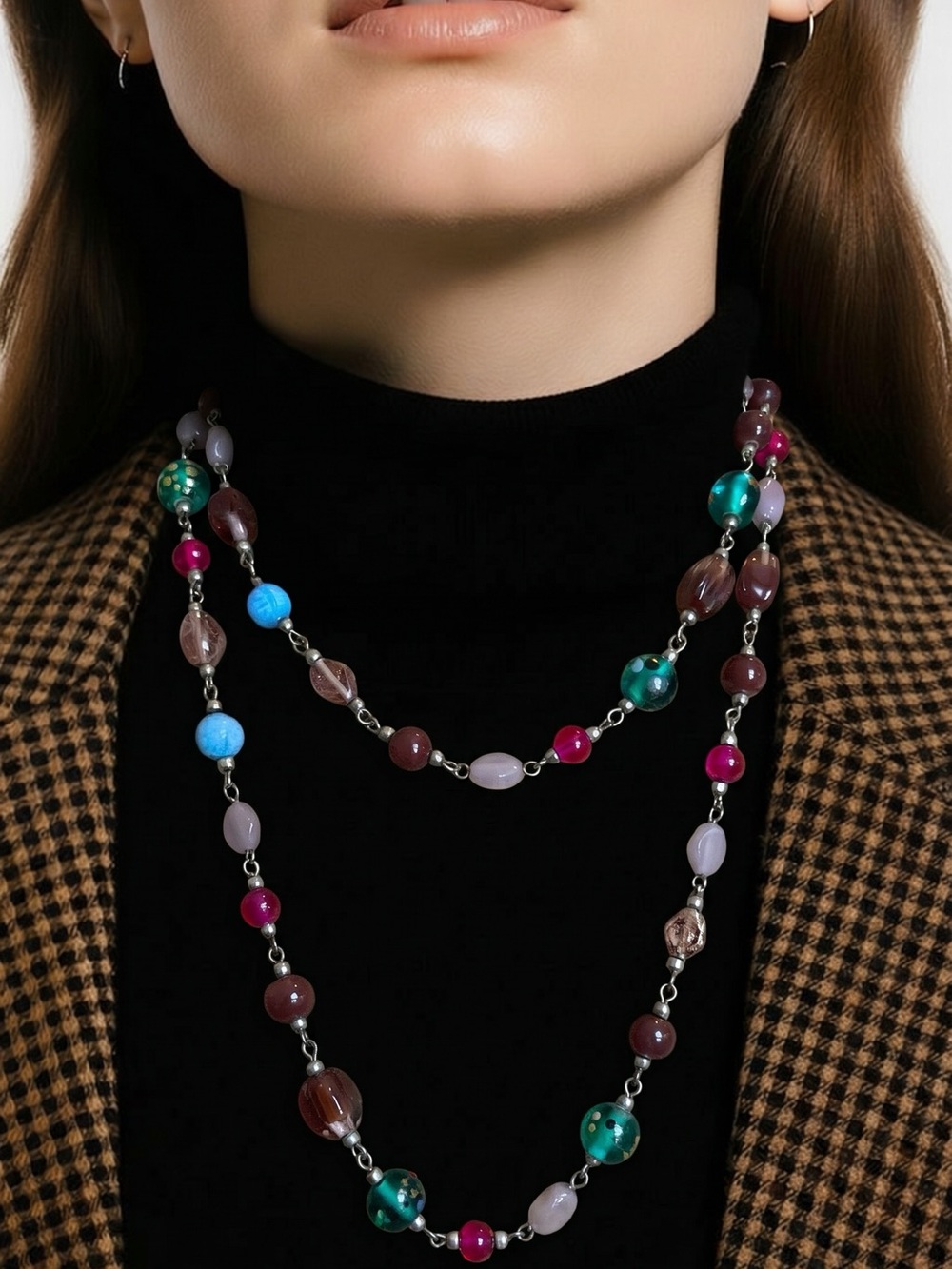 Multi-Color Glass Bead Necklace - Women Jewelry